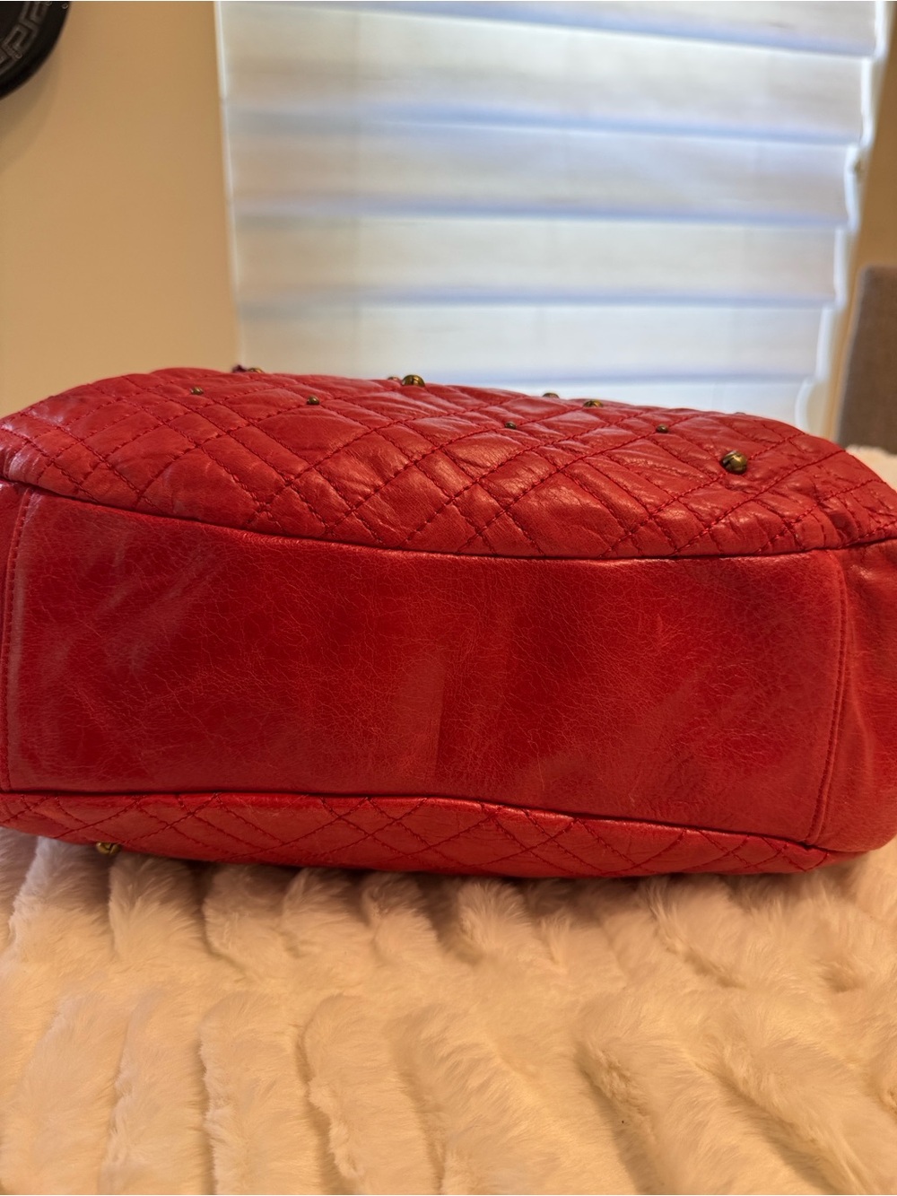 Quilted Red Studded Shoulder Bag - Picture 12 of 16